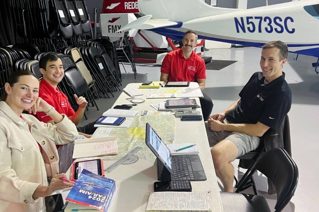 flight school students studying