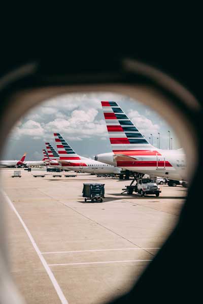 American Airlines jet tails on the ground