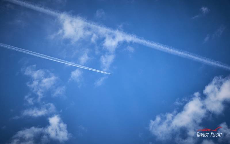 Commercial airplane flying at altitude