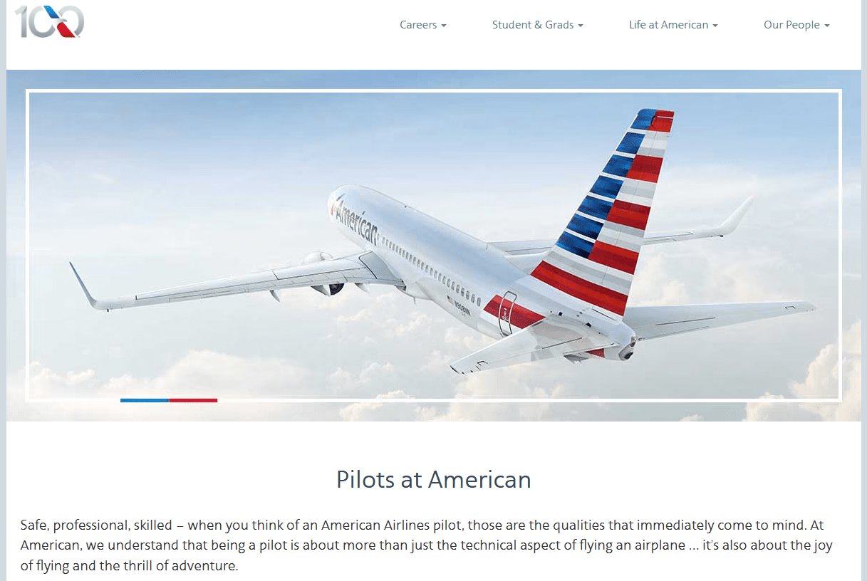American Airlines Pilot Job Application Page Screenshot