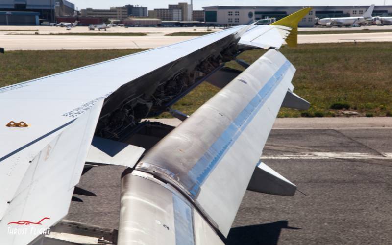 airplane flaps deployed during a landing
