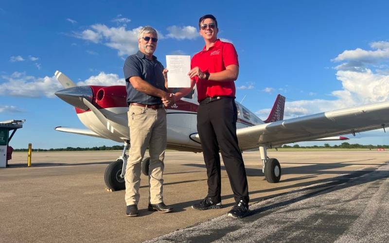 Student passing his private pilot checkride