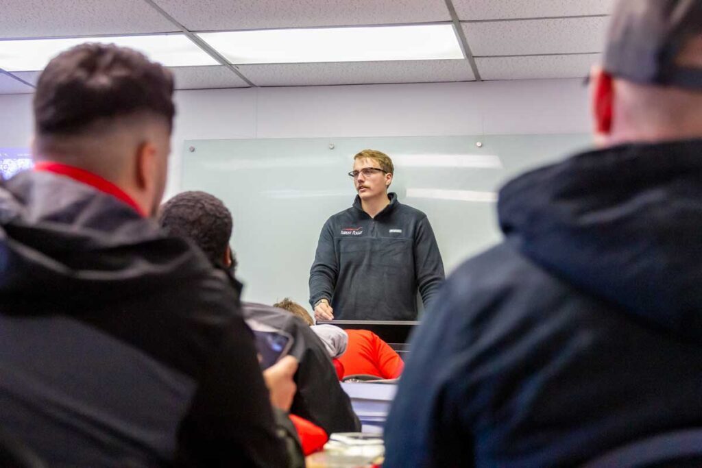 Instructor in a classroom teaching Zero Time to Airline students