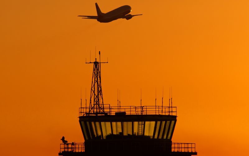 atc communications with a view at sunset