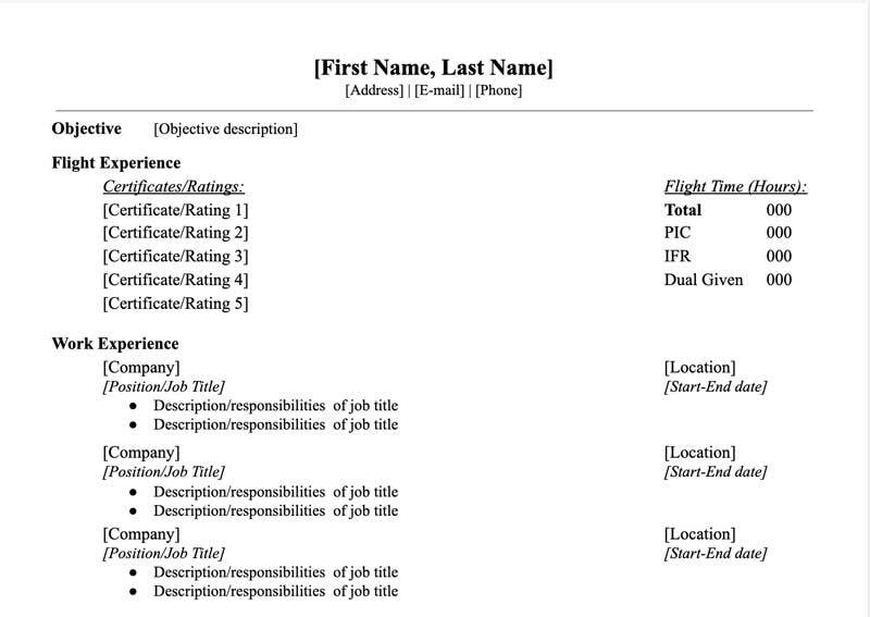 Pilot resume