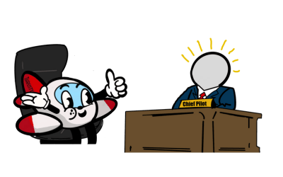 Thrusty at a desk