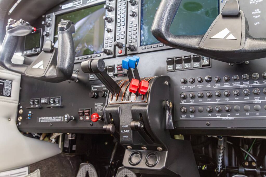 inside a piper archer at a flight school