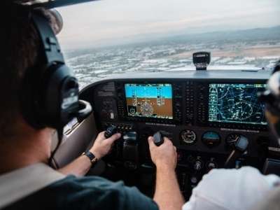 two pilots in cockpit for a discovery flight